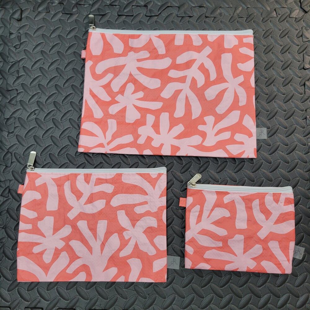 Ryan & Rose Wet Dry Bags Set of 3 Pink Floral Travel Cosmetic Pouches Beach
